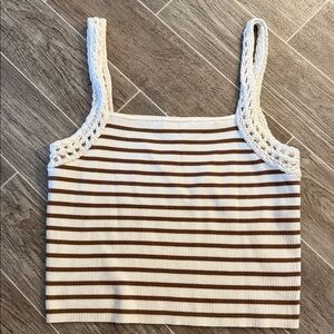 Aerie Brown and White Striped Tank with Crochet Straps